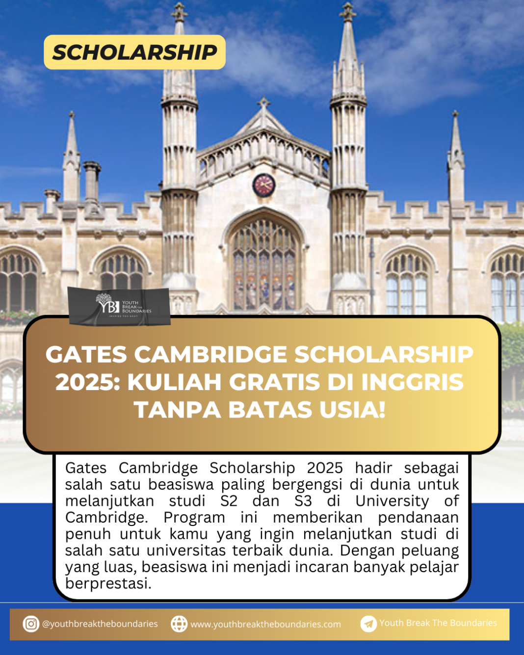 Gates Cambridge Scholarship 2025: Kuliah Gratis di Inggris Tanpa Batas Usia!