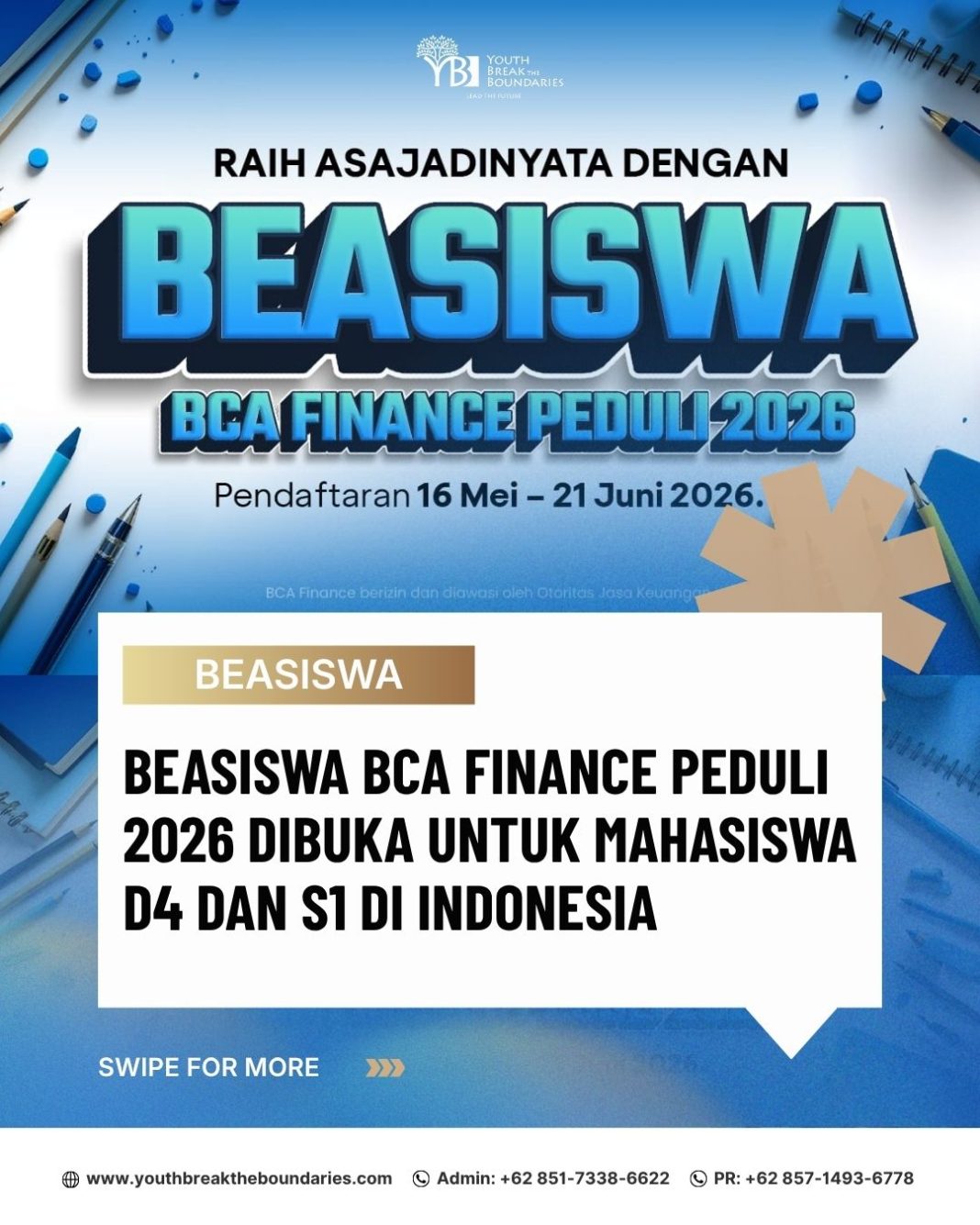 Beasiswa BCA Finance Peduli 2026 Dibuka untuk Mahasiswa D4 dan S1 di Indonesia