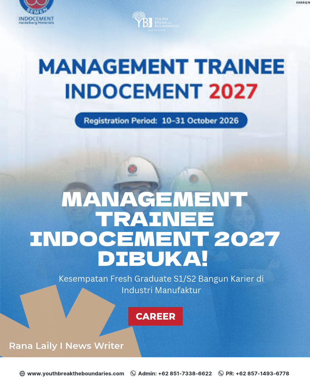 Management Trainee Indocement 2027 Dibuka! Kesempatan Fresh Graduate S1/S2 Bangun Karier di Industri Manufaktur