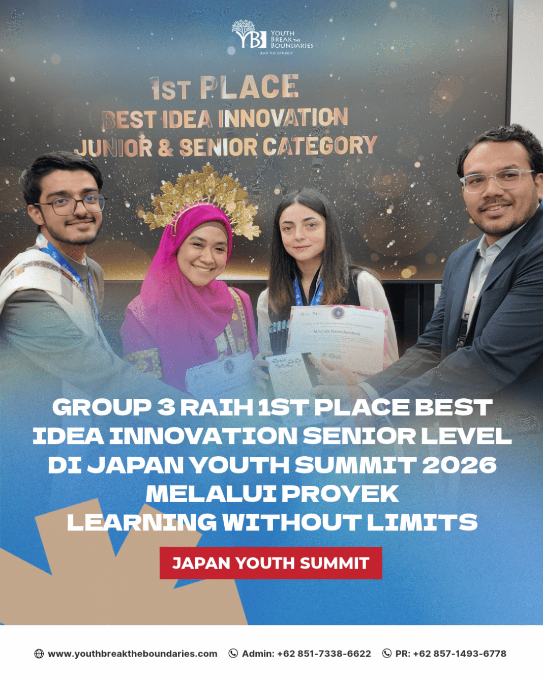 Group 3 Raih 1st Place Best Idea Innovation Senior Level di Japan Youth Summit 2026 melalui Proyek Learning Without Limits